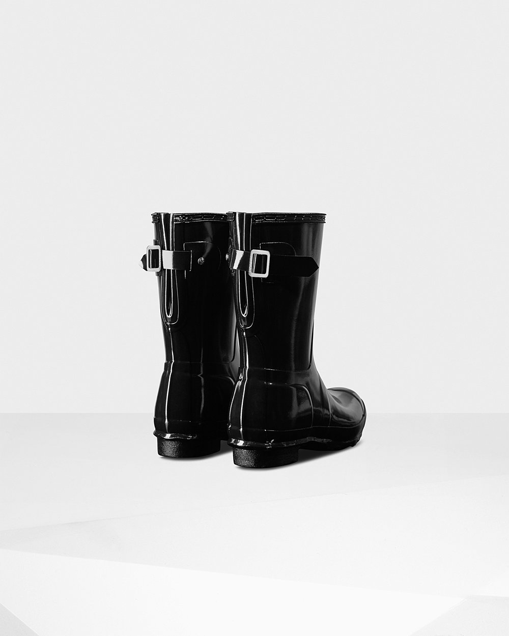 Women Hunter Original Back Adjustable Gloss | Short Rain Boots Black | NZ-29341-RDHX